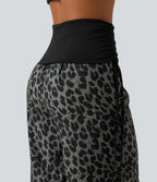 Foldover High Waisted Ruched Drawstring Baggy Leopard Print Casual Trousers with Pockets — Urban Ash Leopard — view 7