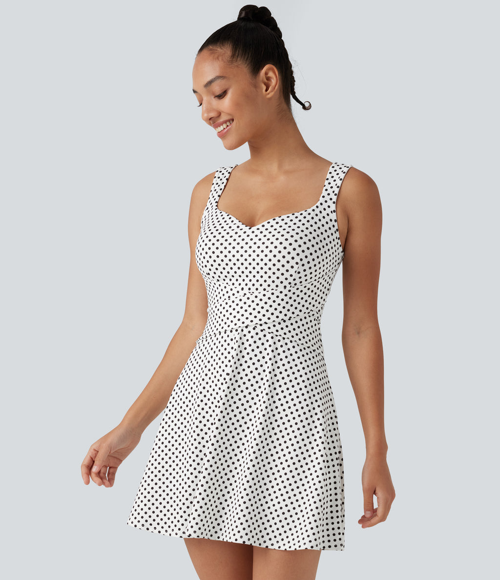 Built-in Bra 2-in-1 Polka Dot Mini Tennis Active Dress with Pockets-Edition — Snow Dots — view 7