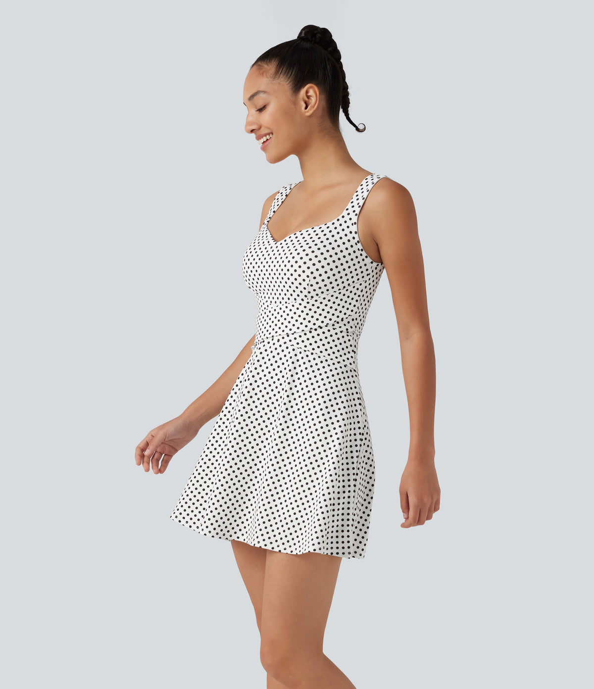 Built-in Bra 2-in-1 Polka Dot Mini Tennis Active Dress with Pockets-Edition — Snow Dots — view 3