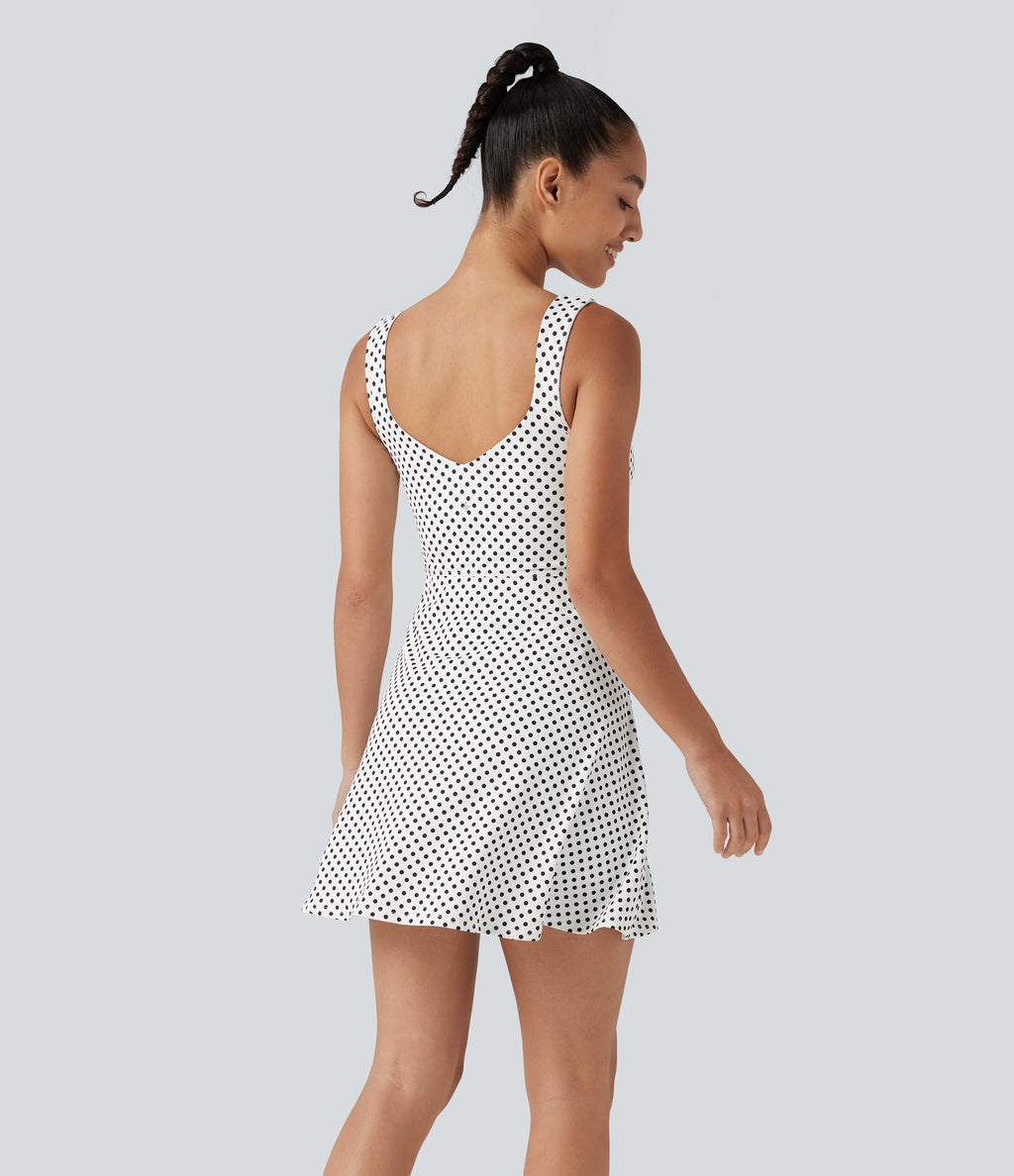 Built-in Bra 2-in-1 Polka Dot Mini Tennis Active Dress with Pockets-Edition — Snow Dots — view 2