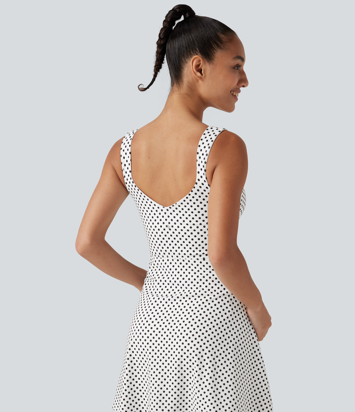 Built-in Bra 2-in-1 Polka Dot Mini Tennis Active Dress with Pockets-Edition — Snow Dots — view 4