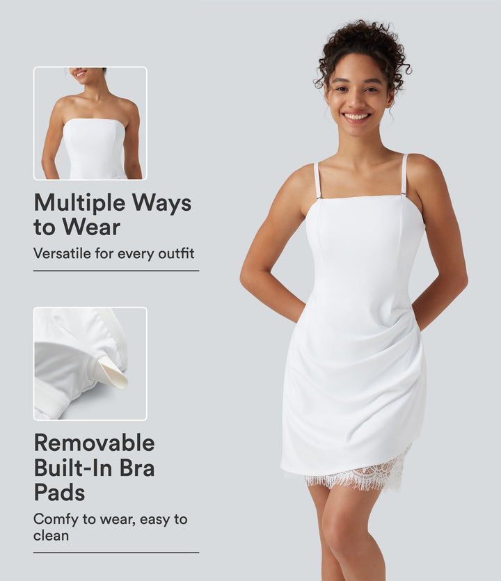 Airy Built-in Bra Contrast Lace InstantCool Mini Slip Dress — White — view 1