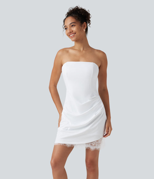 Airy Built-in Bra Contrast Lace InstantCool Mini Slip Dress — White — view 2