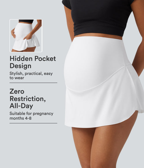 Airy Super High Waisted 2-in-1 InstantCool Mini Tennis Maternity Skirt with Pockets — White — view 1