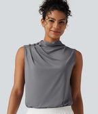 Mock Neck Keyhole Back Sleeveless InstantCool Work Top-UPF50+ — Night Owl — view 1