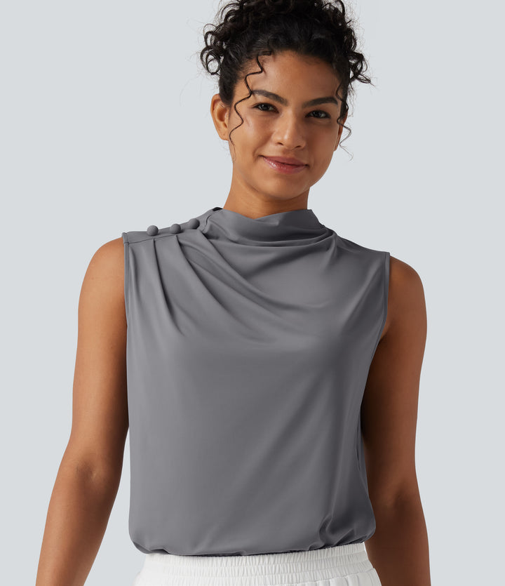 Mock Neck Keyhole Back Sleeveless InstantCool Work Top-UPF50+ — Night Owl — view 1