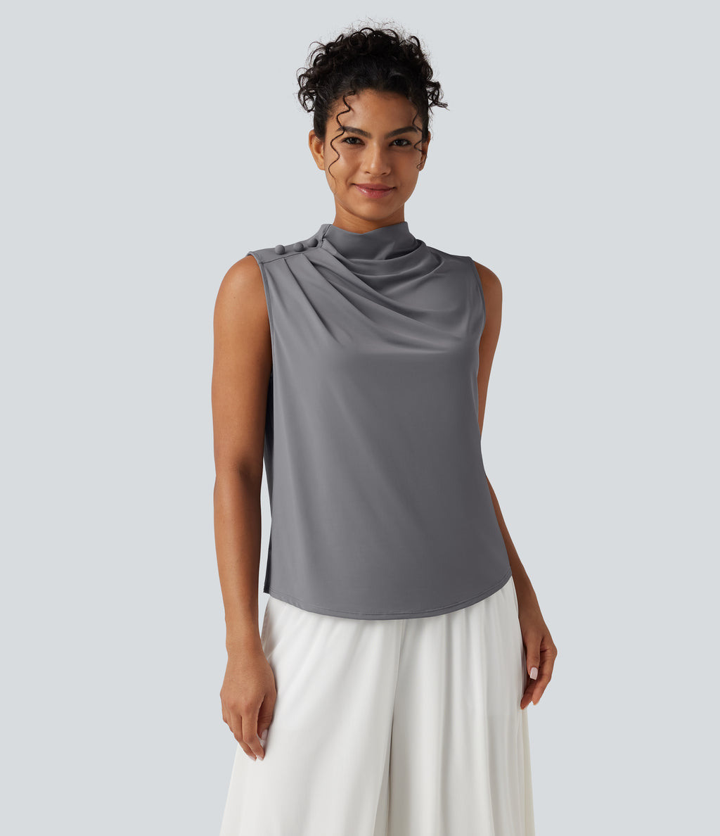 Mock Neck Keyhole Back Sleeveless InstantCool Work Top-UPF50+ — Night Owl — view 8