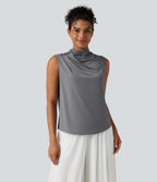 Mock Neck Keyhole Back Sleeveless InstantCool Work Top-UPF50+ — Night Owl — view 8