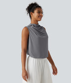 Mock Neck Keyhole Back Sleeveless InstantCool Work Top-UPF50+ — Night Owl — view 3