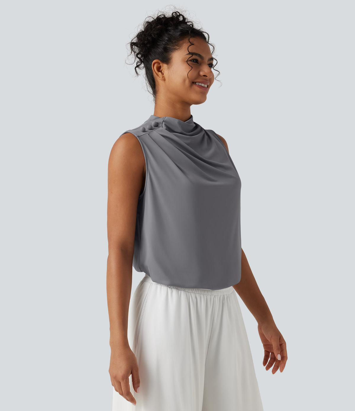 Mock Neck Keyhole Back Sleeveless InstantCool Work Top-UPF50+ — Night Owl — view 3