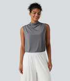 Mock Neck Keyhole Back Sleeveless InstantCool Work Top-UPF50+ — Night Owl — view 4