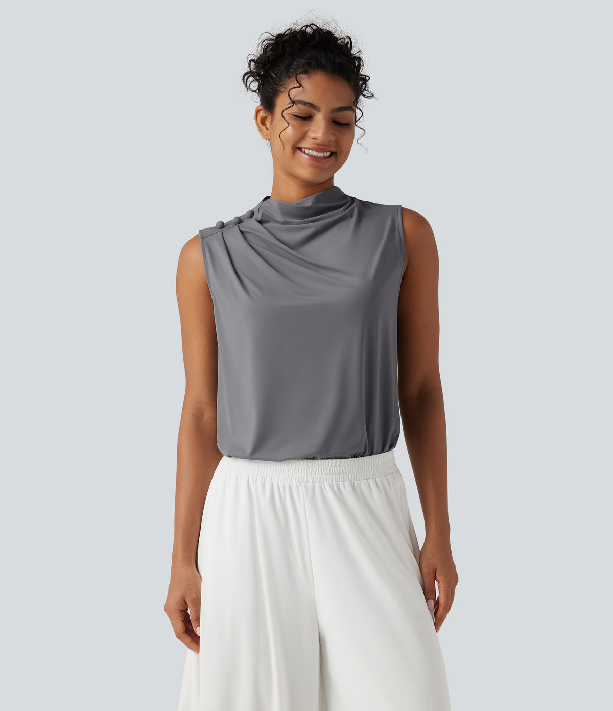 Mock Neck Keyhole Back Sleeveless InstantCool Work Top-UPF50+ — Night Owl — view 4