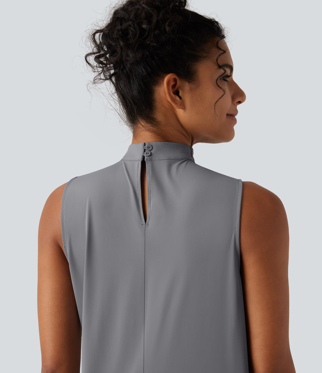 Mock Neck Keyhole Back Sleeveless InstantCool Work Top-UPF50+ — Night Owl — view 6
