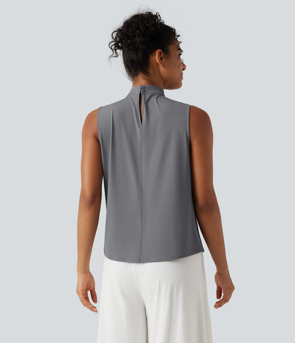 Mock Neck Keyhole Back Sleeveless InstantCool Work Top-UPF50+ — Night Owl — view 2