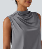 Mock Neck Keyhole Back Sleeveless InstantCool Work Top-UPF50+ — Night Owl — view 5