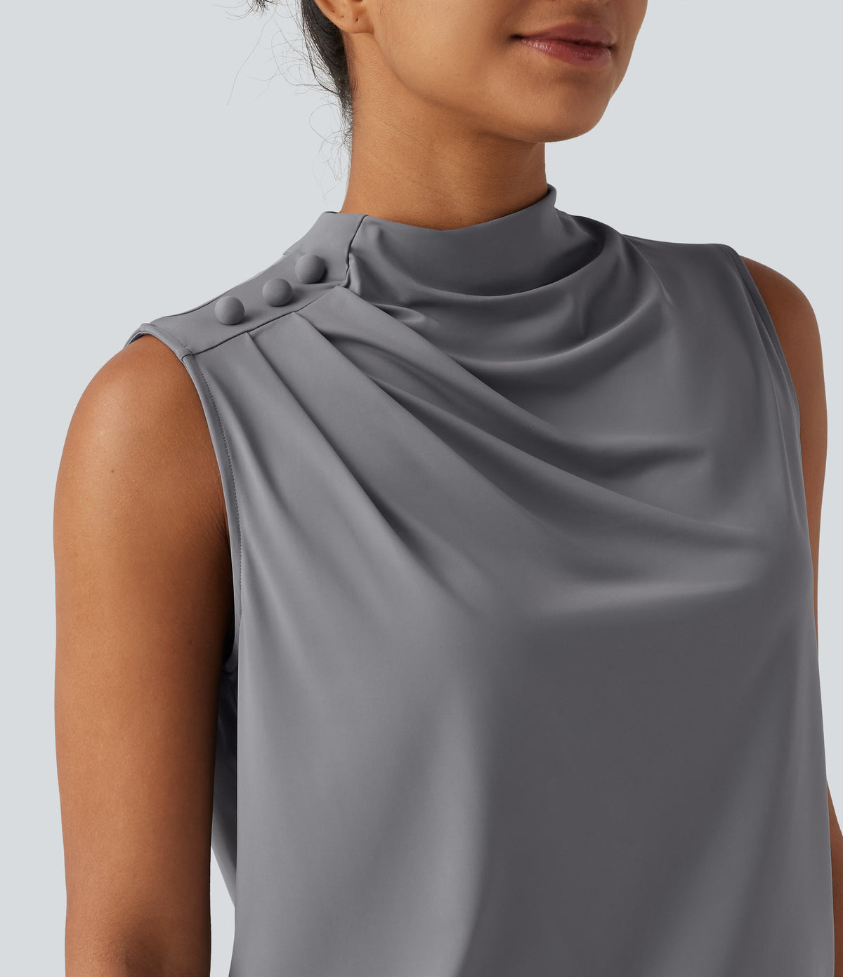 Mock Neck Keyhole Back Sleeveless InstantCool Work Top-UPF50+ — Night Owl — view 5