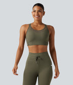 Medium Support Crisscross Back Adjustable Buckle Breathable Mesh Built-in Bra InstantCool Quick Dry Training Sports Bra-UPF50+ — Grass Grey Green — view 2