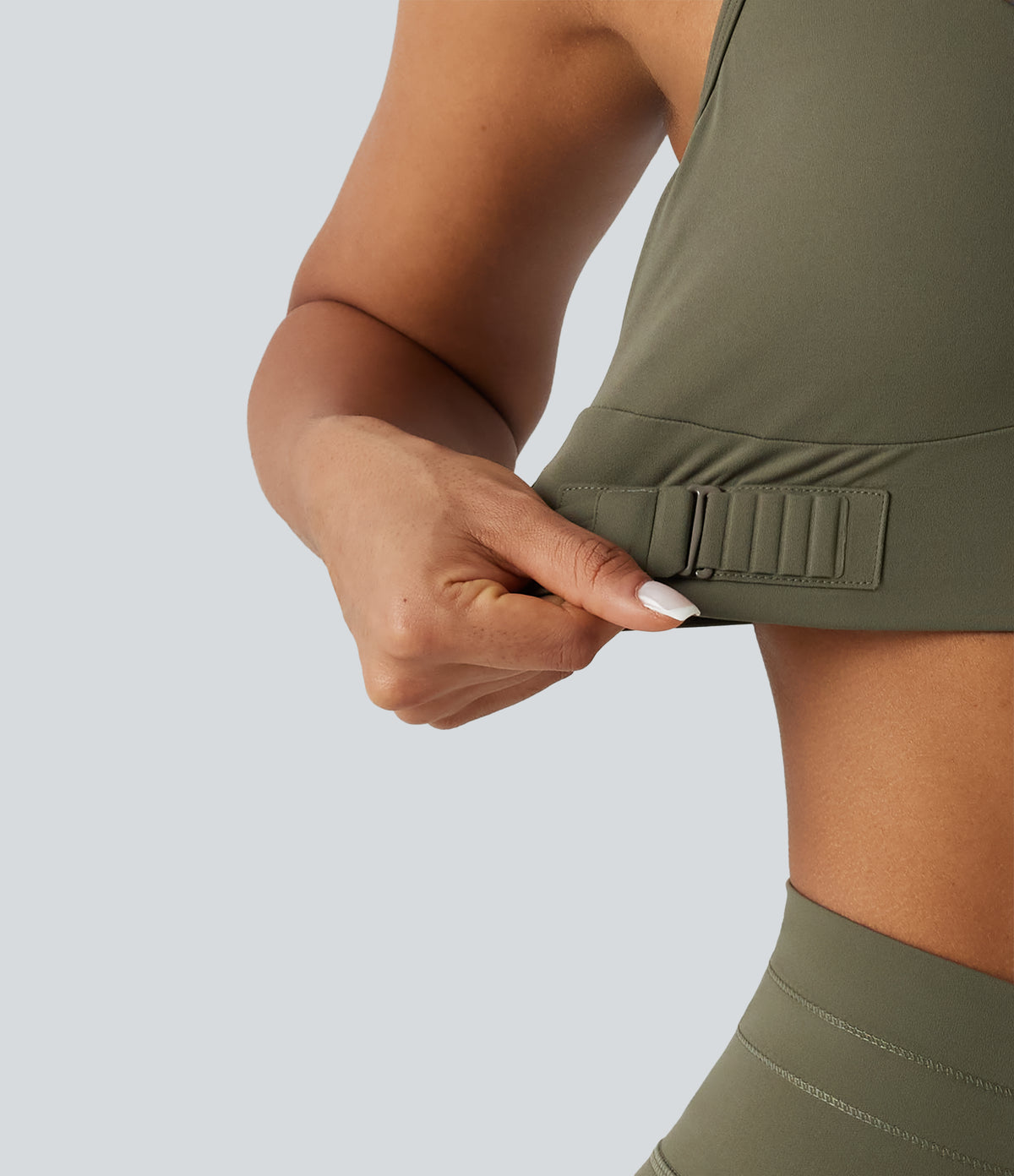 Medium Support Crisscross Back Adjustable Buckle Breathable Mesh Built-in Bra InstantCool Quick Dry Training Sports Bra-UPF50+ — Grass Grey Green — view 6