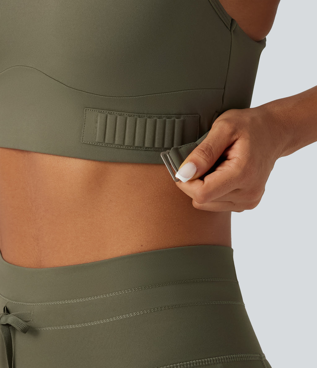Medium Support Crisscross Back Adjustable Buckle Breathable Mesh Built-in Bra InstantCool Quick Dry Training Sports Bra-UPF50+ — Grass Grey Green — view 5