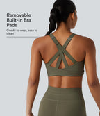 Medium Support Crisscross Back Adjustable Buckle Breathable Mesh Built-in Bra InstantCool Quick Dry Training Sports Bra-UPF50+ — Grass Grey Green — view 1