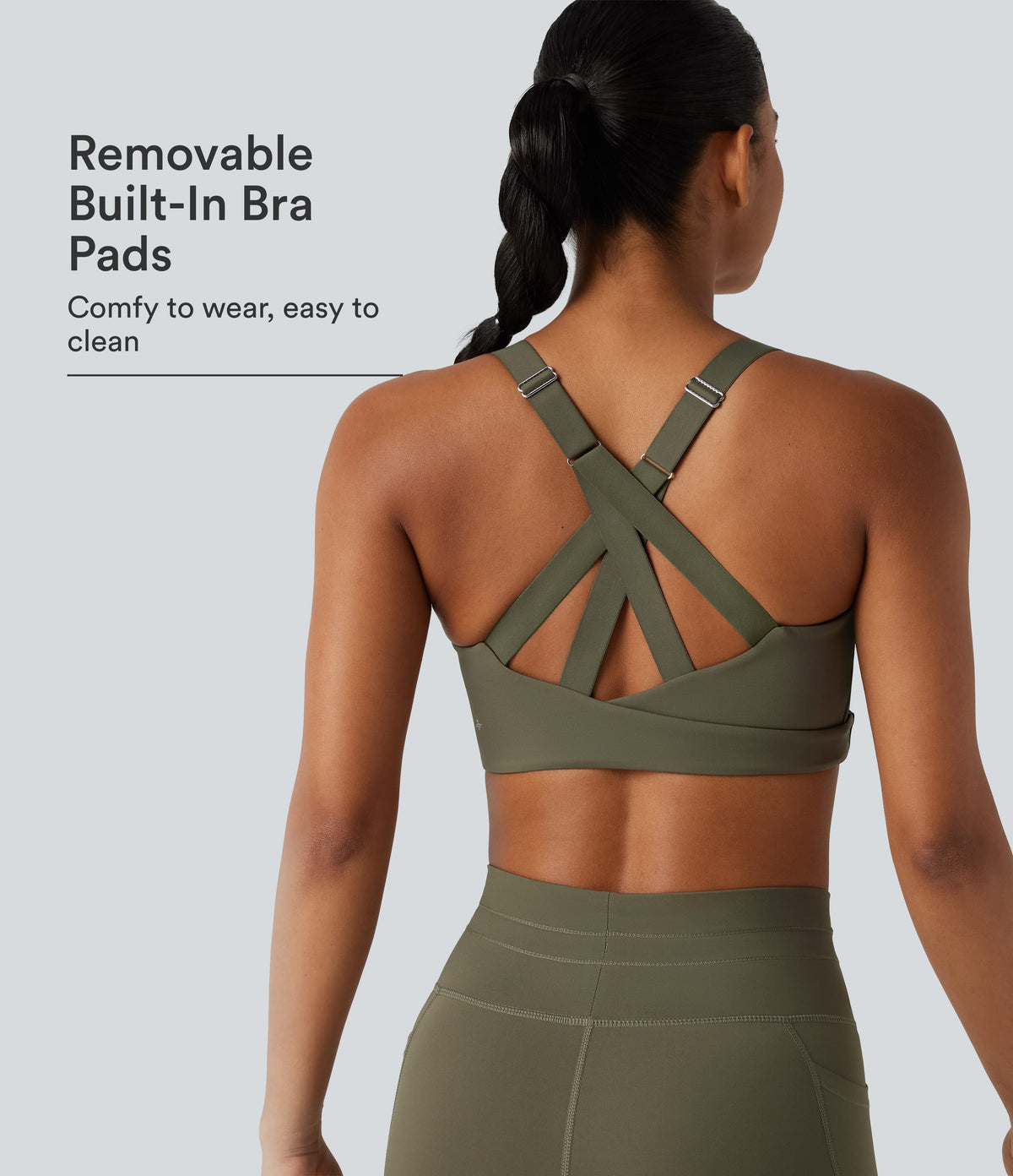 Medium Support Crisscross Back Adjustable Buckle Breathable Mesh Built-in Bra InstantCool Quick Dry Training Sports Bra-UPF50+ — Grass Grey Green — view 1