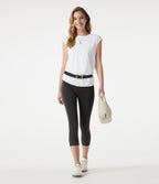 Round Neck Cap Sleeve Ruched Casual T-Shirt — White — view 7
