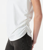 Round Neck Cap Sleeve Ruched Casual T-Shirt — White — view 5