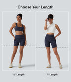 Camo Print High Waisted Tummy Control Training Biker Shorts 7'' with Pockets — Navy Camo — view 2