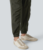 Mid Rise Drawstring Ruched Tapered Quick Dry InstantCool Running Joggers with Pockets-UPF40+ — Forest Night — view 6