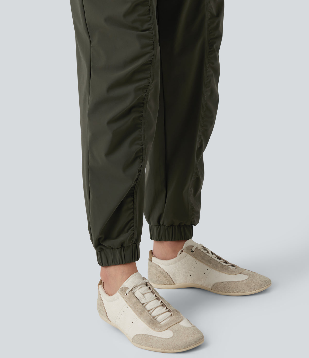 Mid Rise Drawstring Ruched Tapered Quick Dry InstantCool Running Joggers with Pockets-UPF40+ — Forest Night — view 6