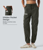 Mid Rise Drawstring Ruched Tapered Quick Dry InstantCool Running Joggers with Pockets-UPF40+ — Forest Night — view 1