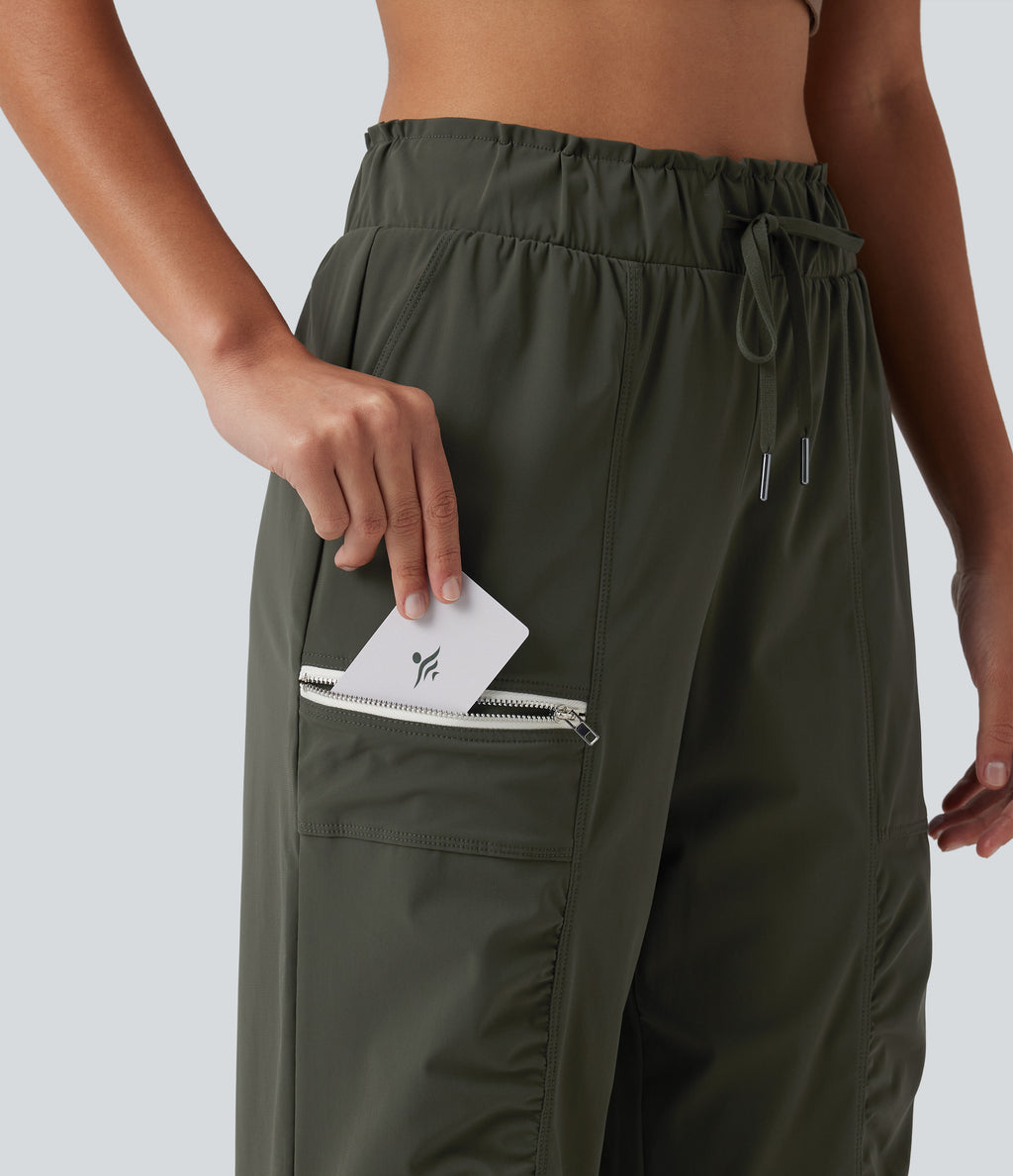 Mid Rise Drawstring Ruched Tapered Quick Dry InstantCool Running Joggers with Pockets-UPF40+ — Forest Night — view 5