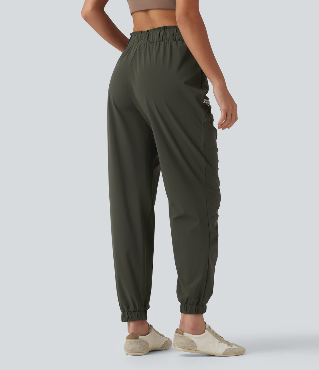 Mid Rise Drawstring Ruched Tapered Quick Dry InstantCool Running Joggers with Pockets-UPF40+ — Forest Night — view 2