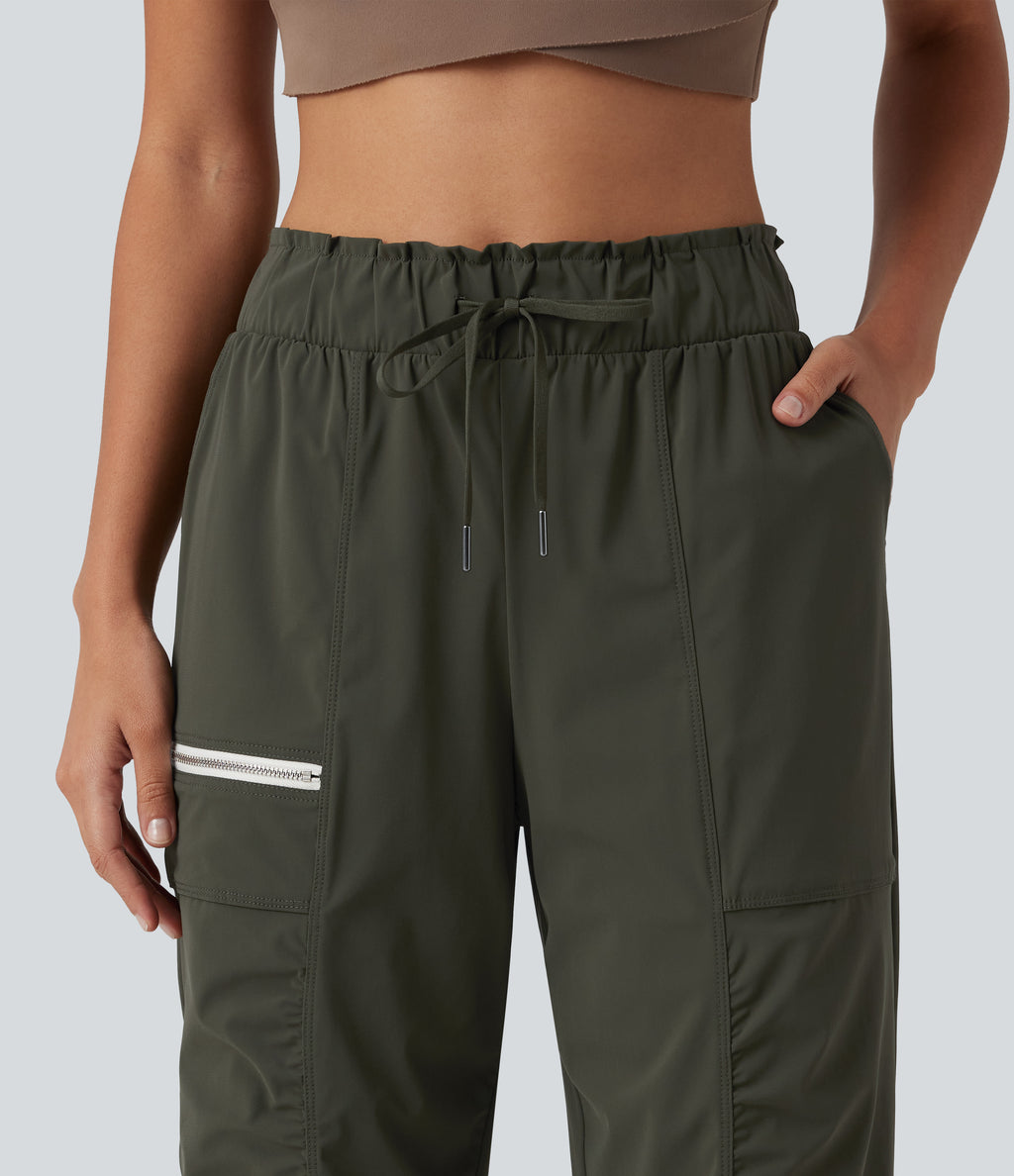 Mid Rise Drawstring Ruched Tapered Quick Dry InstantCool Running Joggers with Pockets-UPF40+ — Forest Night — view 4