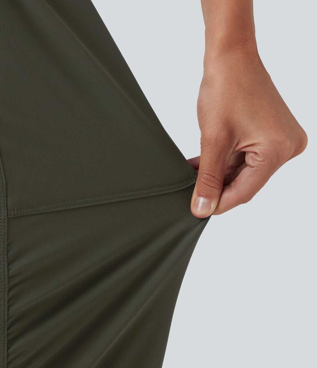 Mid Rise Drawstring Ruched Tapered Quick Dry InstantCool Running Joggers with Pockets-UPF40+ — Forest Night — view 7