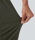 Mid Rise Drawstring Ruched Tapered Quick Dry InstantCool Running Joggers with Pockets-UPF40+ — Forest Night — view 7