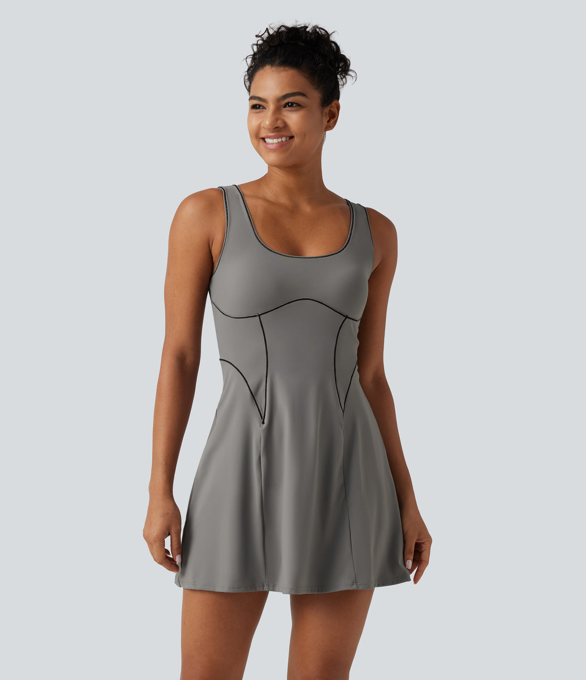 Airy Built-in Bra 2-in-1 InstantCool Mini Yoga Active Dress with Pockets-Edition — Steeple Gray — view 3