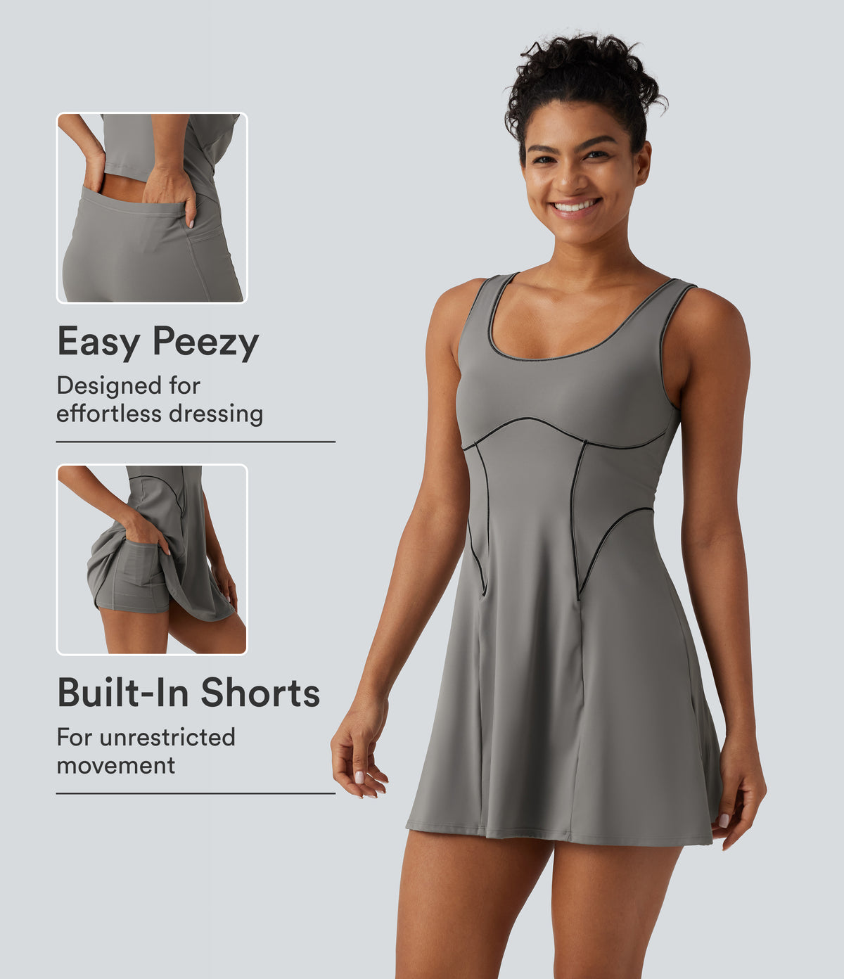 Airy Built-in Bra 2-in-1 InstantCool Mini Yoga Active Dress with Pockets-Edition — Steeple Gray — view 1