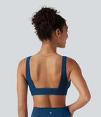 Deep V Neck Built-in Bra Bikini Top Swimsuit — Dusky Sea Blue — view 2