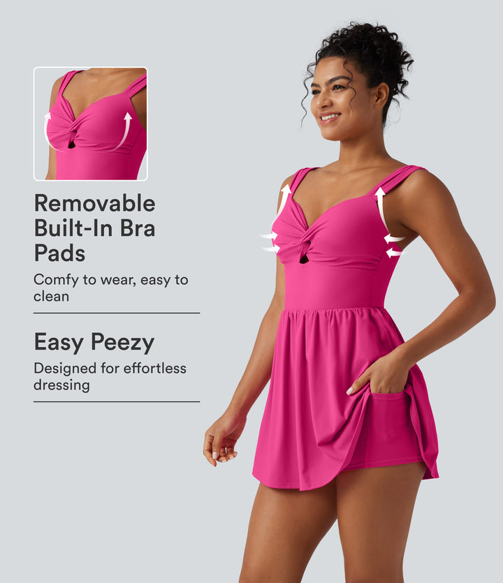Plush Sweetheart Neck Built-in Bra 2-in-1 Micro Mini Casual Dress with Pocket-Edition — Fuchsia Purple — view 1