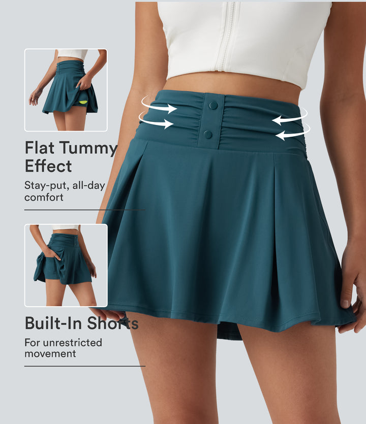 QuickDry High Waisted Tummy Control Ruched 2-in-1 Mini Tennis Skirt with Pockets — Dragonfly — view 1