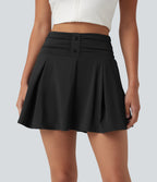 QuickDry High Waisted Tummy Control Ruched 2-in-1 Mini Tennis Skirt with Pockets — Black — view 9