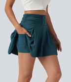 QuickDry High Waisted Tummy Control Ruched 2-in-1 Mini Tennis Skirt with Pockets — Dragonfly — view 3