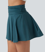 QuickDry High Waisted Tummy Control Ruched 2-in-1 Mini Tennis Skirt with Pockets — Dragonfly — view 7