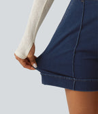 High Waisted Denim Casual Shorts 5'' with Pockets — Inkling Blue Denim — view 6