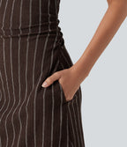 Boat Neck Sleeveless Striped Mini Casual Dress with Pockets — Cafe Dual Stripe — view 5