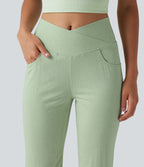 Crossover High-waisted Casual Stretch Linen Balloon Joggers with Pockets — Mist Meadow Green — view 4