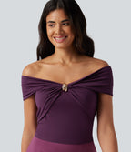 Off Shoulder Twisted Ruched Sleeveless Casual Top — Amaranth — view 1