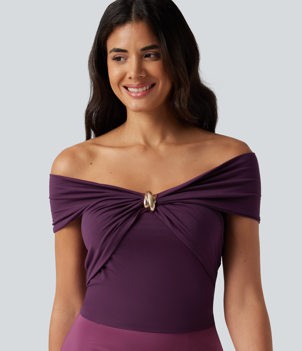 Off Shoulder Twisted Ruched Sleeveless Casual Top — Amaranth — view 1