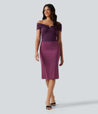 Off Shoulder Twisted Ruched Sleeveless Casual Top — Amaranth — view 7